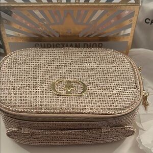 Dior Metallic Gold Cosmetic Case set with lipgloss and lip balm NIB
